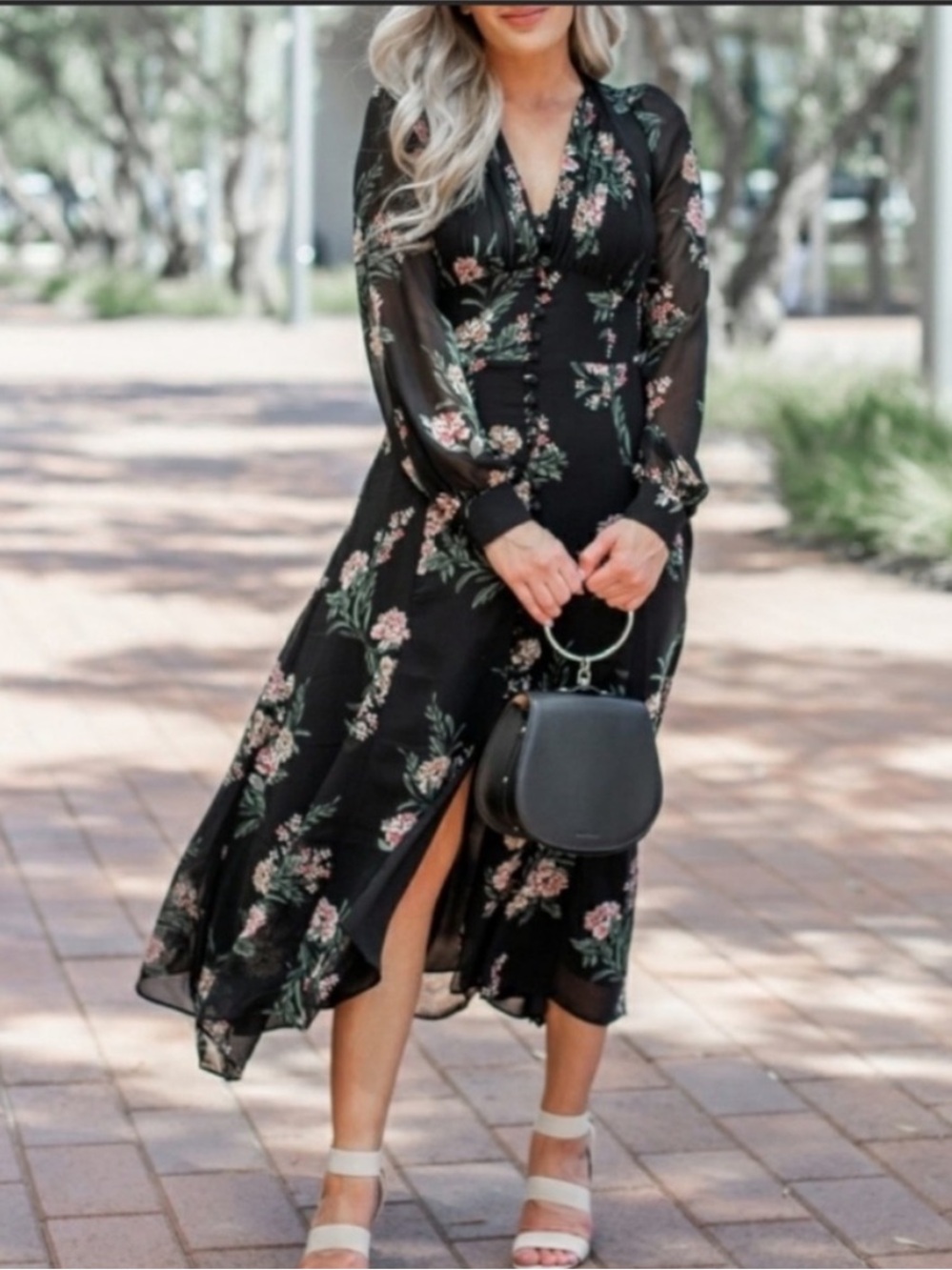 ASTR The Label Moody Black Florals Whimsigoth Women's Midi Dress Size S